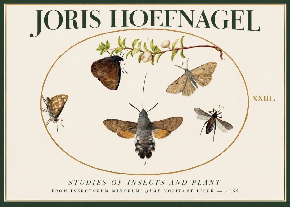 Joris Hoefnagel Five Studies of Insects and Plant No2 - Póster
