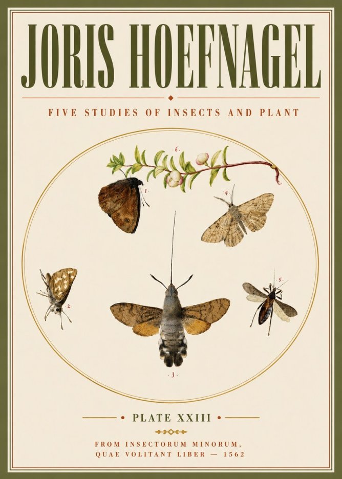 Joris Hoefnagel Five Studies of Insects and Plant No6 - Póster