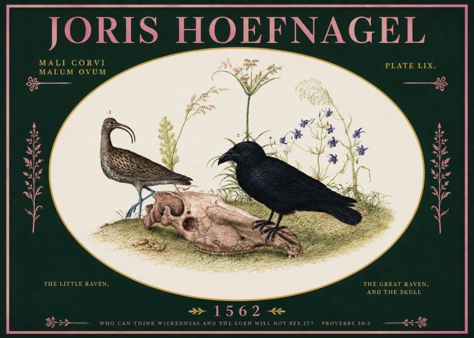 Joris Hoefnagel The Little Raven, the Great Raven, and the Skull No2 - Póster