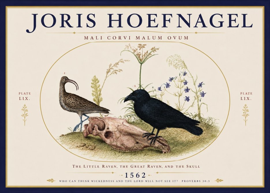 Joris Hoefnagel The Little Raven, the Great Raven, and the Skull No3 - Póster