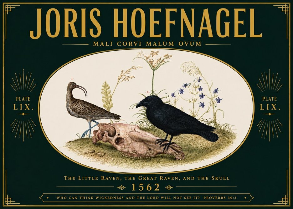 Joris Hoefnagel The Little Raven, the Great Raven, and the Skull No6 - Póster