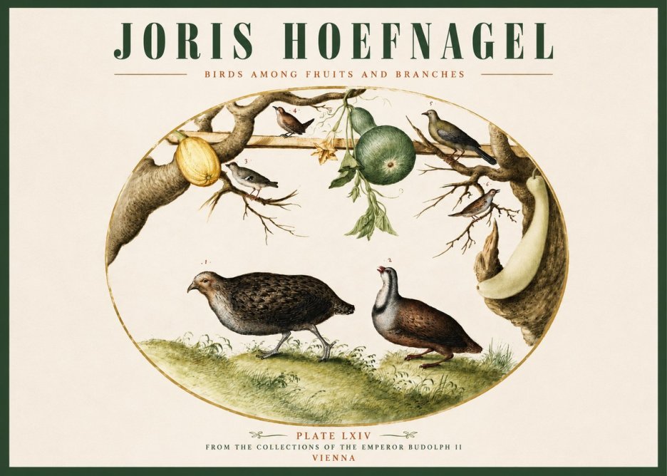 Joris Hoefnagel Birds Among Fruits and Branches No2 - Póster