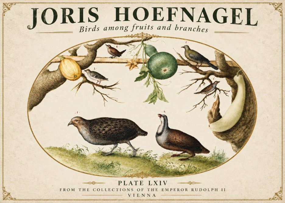 Joris Hoefnagel Birds Among Fruits and Branches No3 - Póster