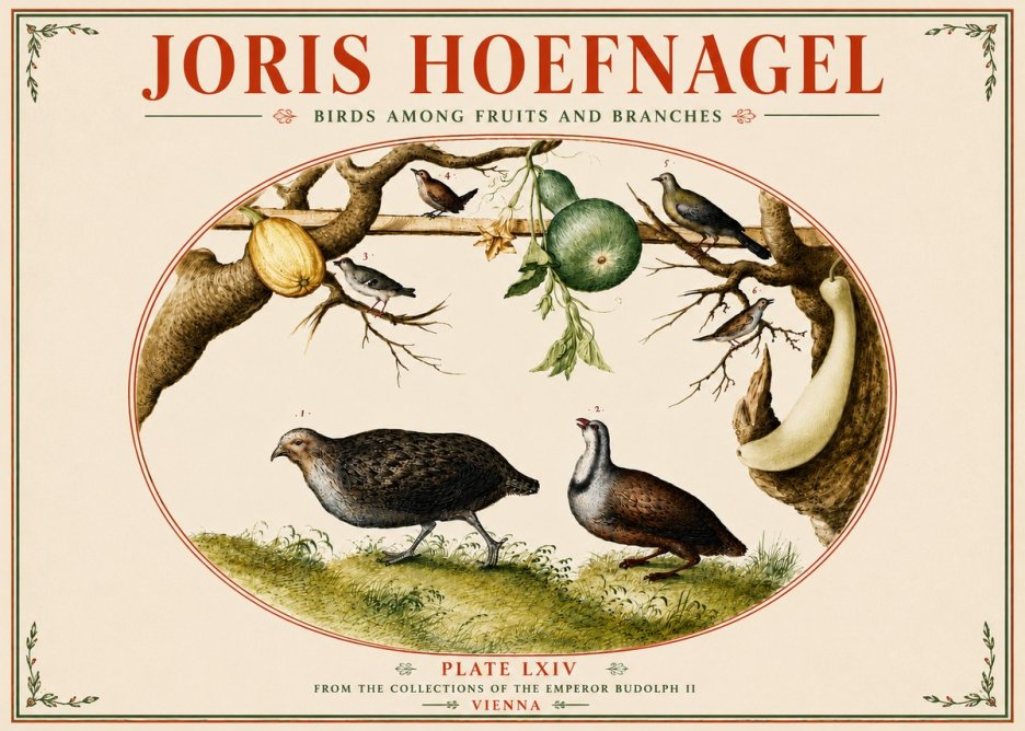 Joris Hoefnagel Birds Among Fruits and Branches No5 - Póster