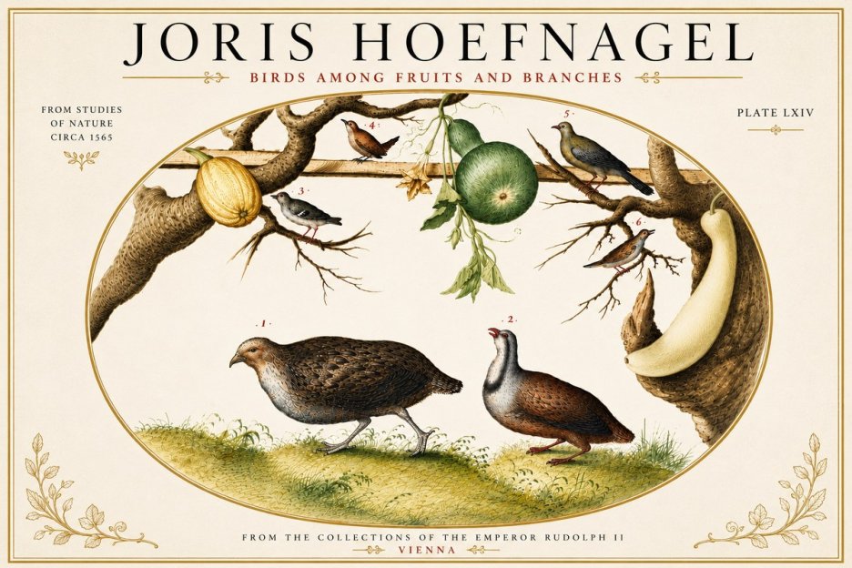 Joris Hoefnagel Birds Among Fruits and Branches No6 - Póster