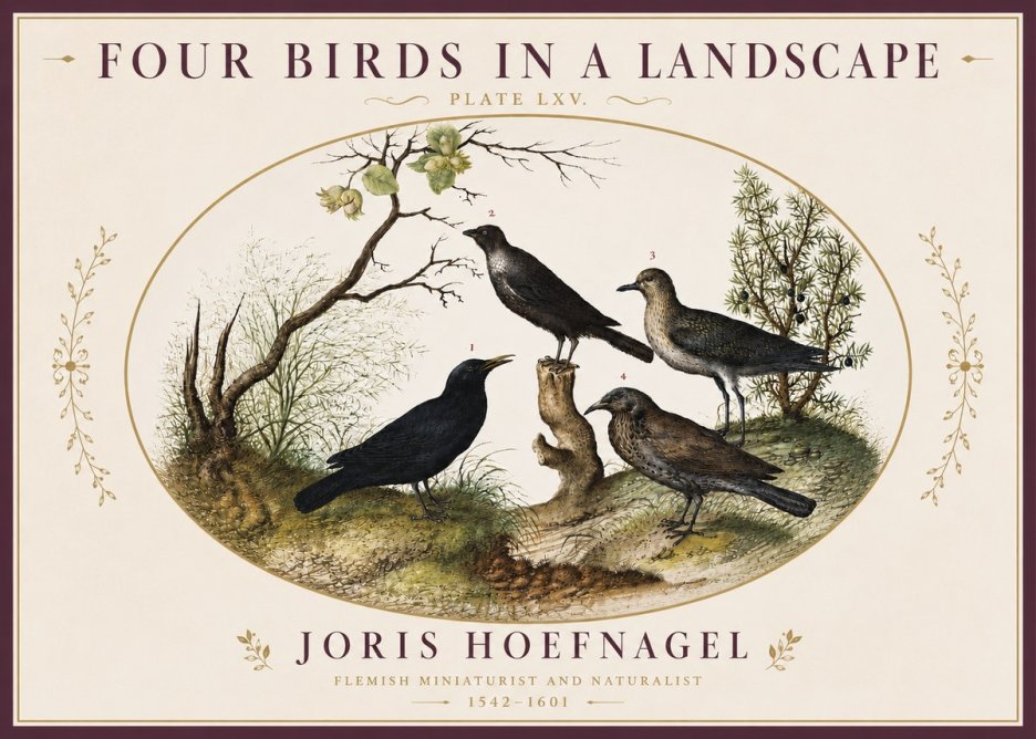 Joris Hoefnagel Four Birds in a Landscape No4 - Póster