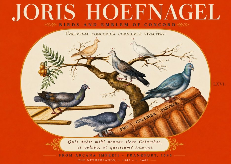 Joris Hoefnagel Birds and Emblem of Concord No6 - Póster