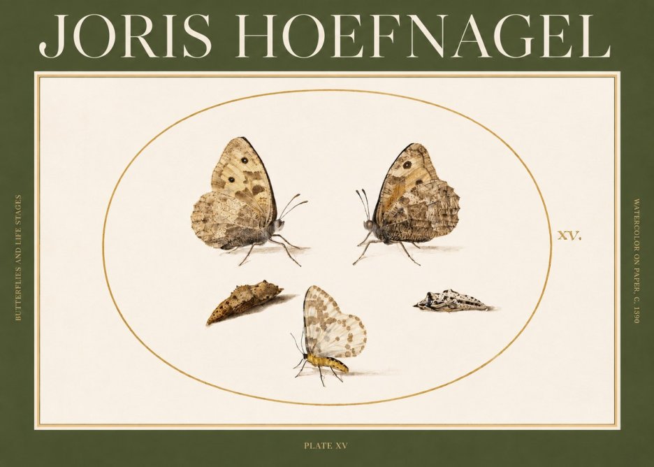 Joris Hoefnagel Butterflies and Life Stages - Plate Xv No2 - Póster