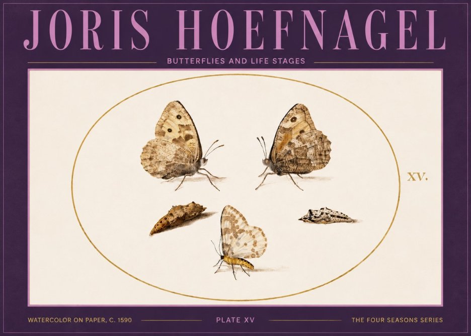 Joris Hoefnagel Butterflies and Life Stages - Plate Xv No4 - Póster