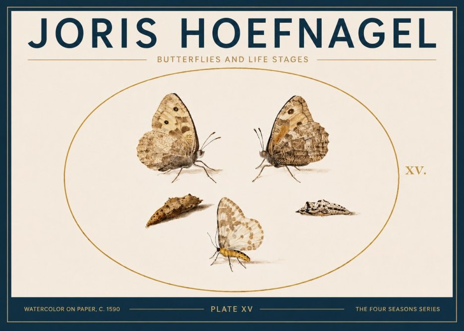 Joris Hoefnagel Butterflies and Life Stages - Plate Xv No5 - Póster