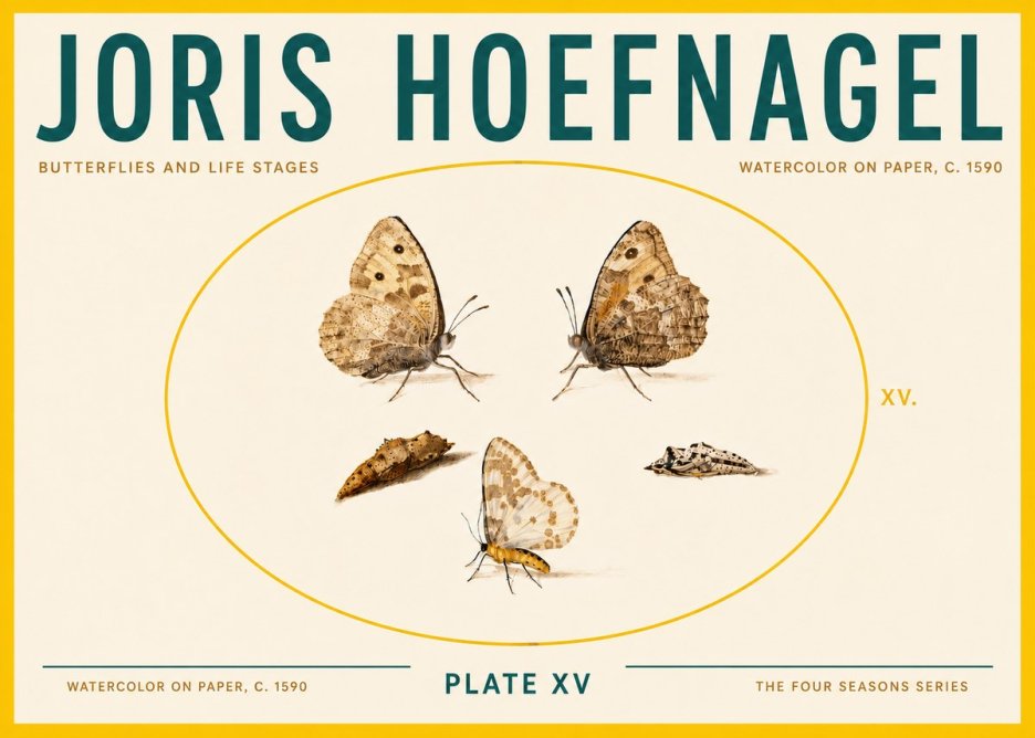 Joris Hoefnagel Butterflies and Life Stages - Plate Xv No6 - Póster