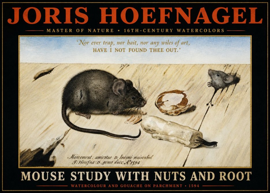 Joris Hoefnagel Mouse Study with Nuts and Root No4 - Póster