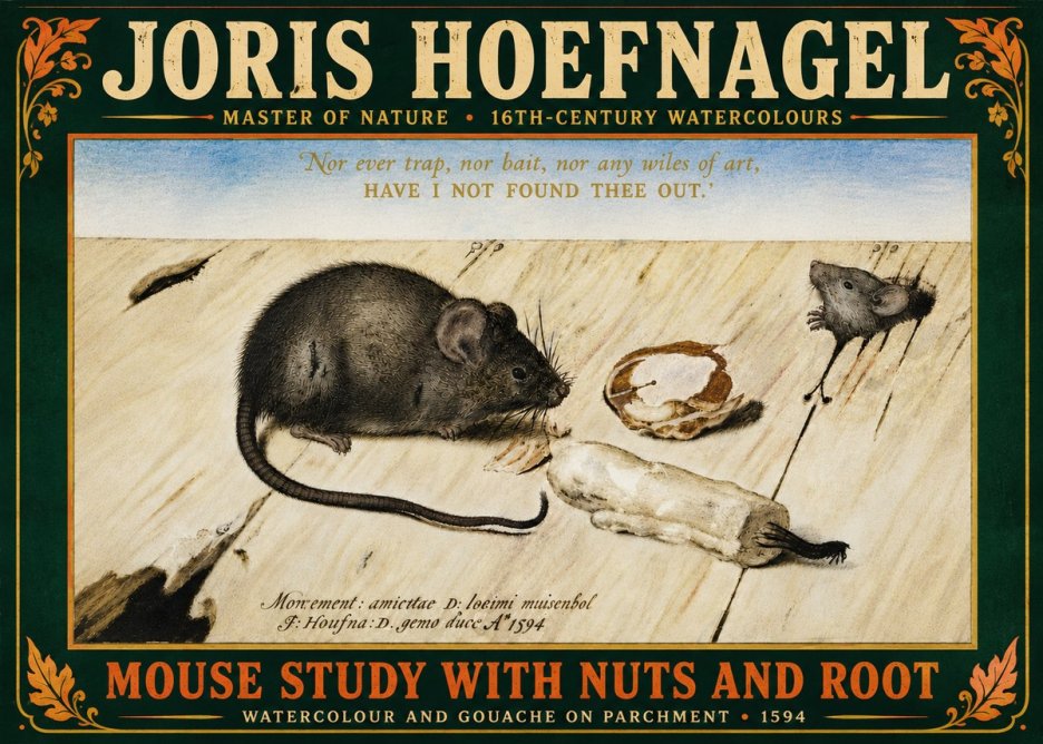 Joris Hoefnagel Mouse Study with Nuts and Root No6 - Póster