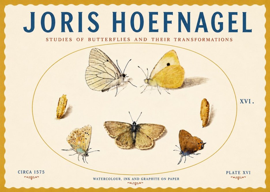 Joris Hoefnagel Studies of Butterflies and Their Transformations No5 - Póster