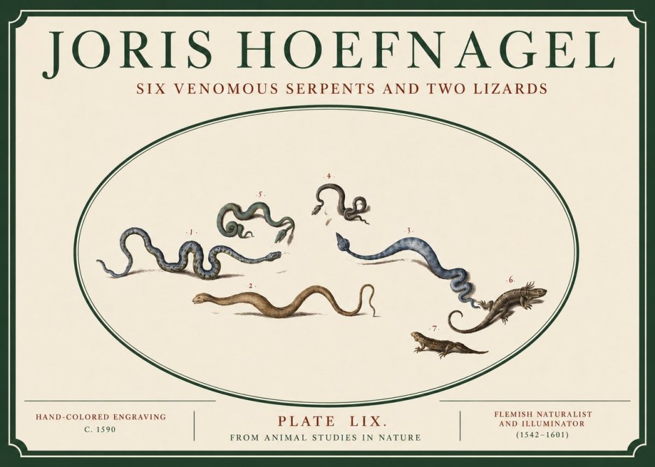Joris Hoefnagel Six Venomous Serpents and Two Lizards No3 - Póster