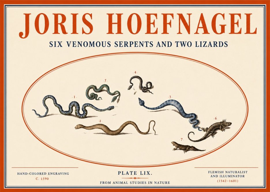 Joris Hoefnagel Six Venomous Serpents and Two Lizards No4 - Póster