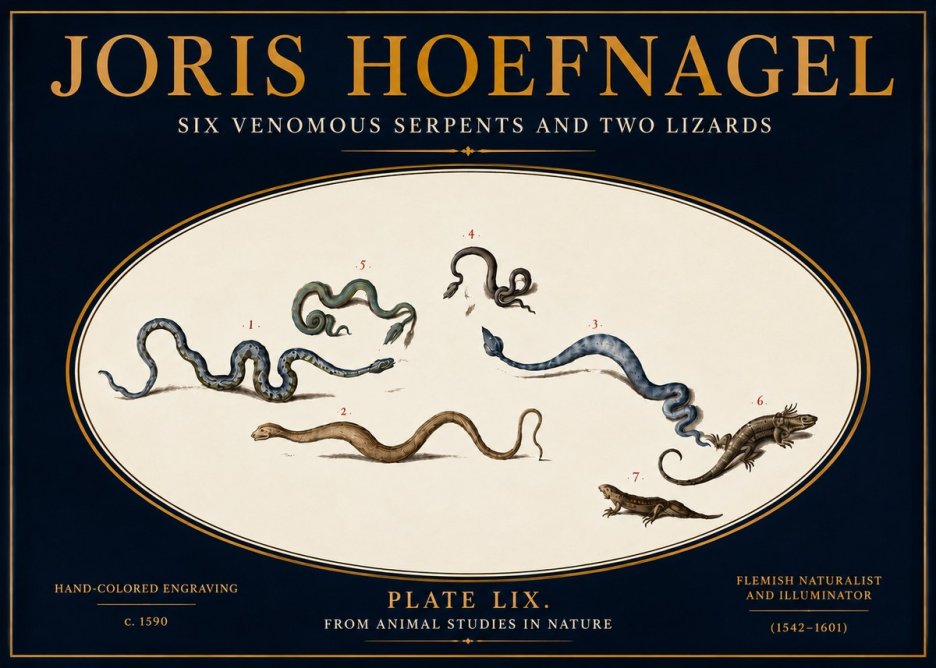 Joris Hoefnagel Six Venomous Serpents and Two Lizards No5 - Póster