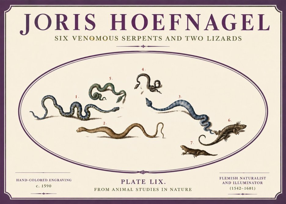 Joris Hoefnagel Six Venomous Serpents and Two Lizards No6 - Póster