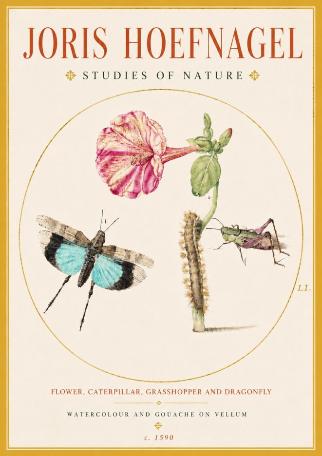 Joris Hoefnagel Plate L1. Studies of Insects and Plants No5 - Póster