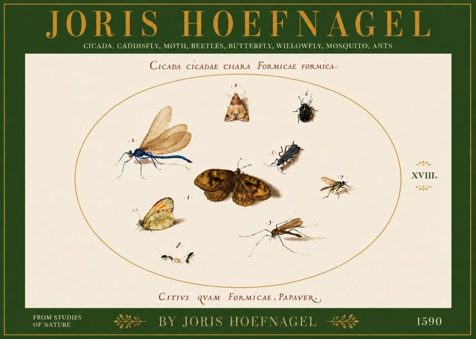 Joris Hoefnagel Cicada Cicadae Chara Formicae Formica. No6 - Póster