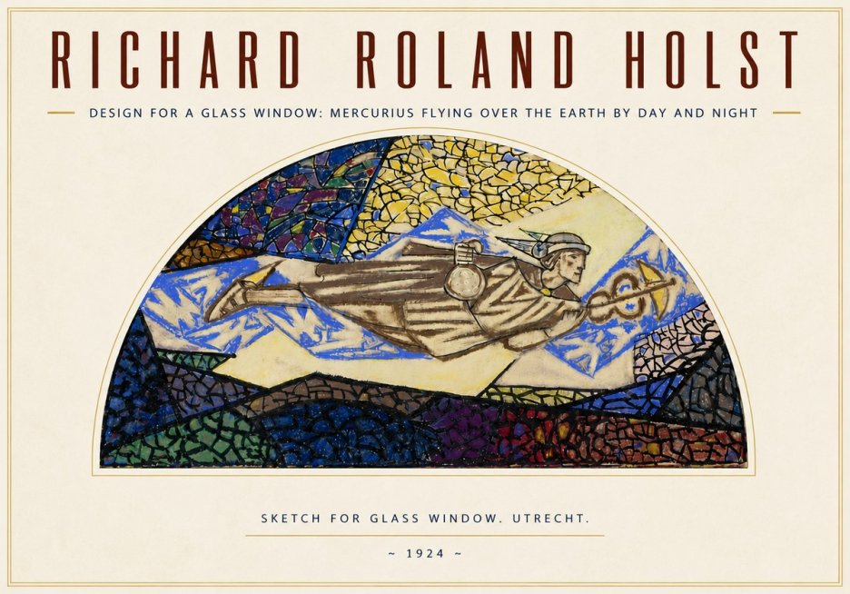 Richard Roland Holst Design for a Glass Window: Mercurius Flying over the Earth by Day and Night No3 - Póster