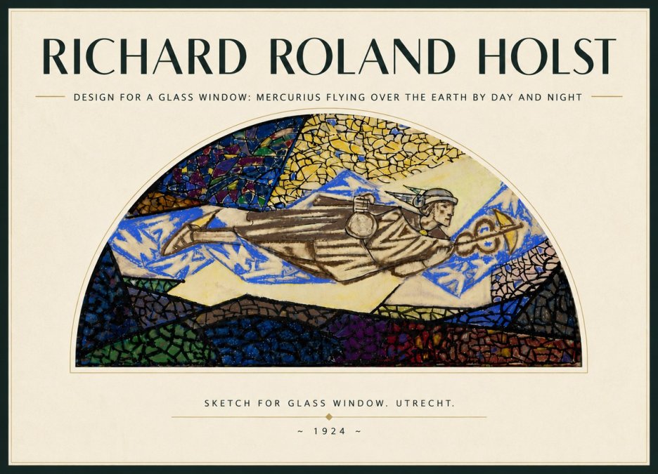 Richard Roland Holst Design for a Glass Window: Mercurius Flying over the Earth by Day and Night No6 - Póster