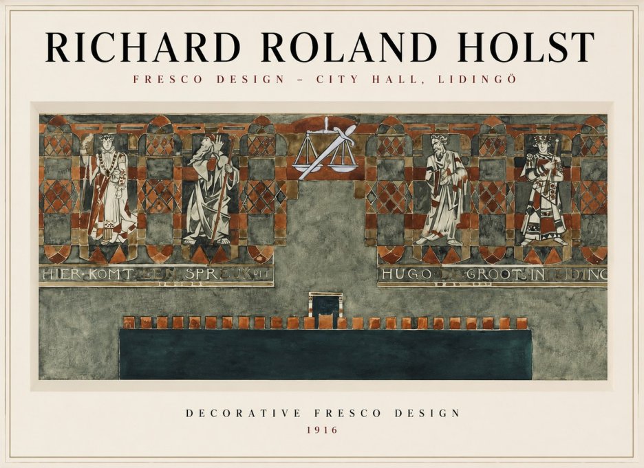 Richard Roland Holst Fresco Design - City Hall, Lidingö No1 - Póster