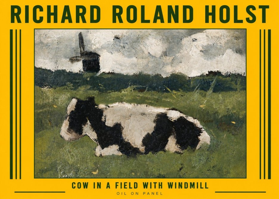 Richard Roland Holst Cow in a Field with Windmill No6 - Póster