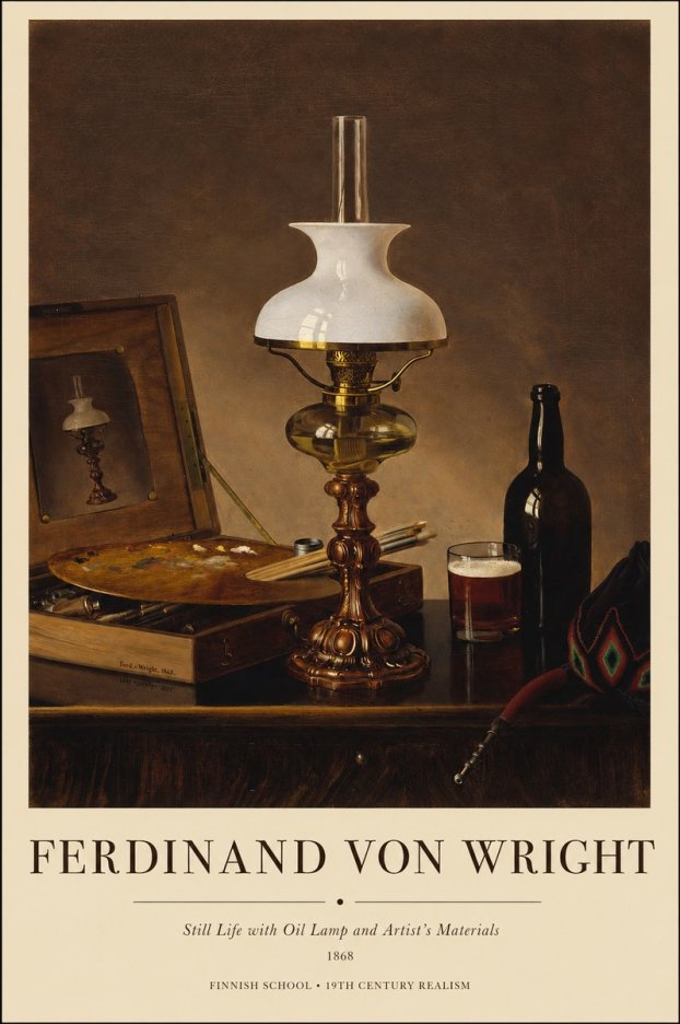 Ferdinand von Wright Still Life with Oil Lamp and Artist's Materials No1 - Póster