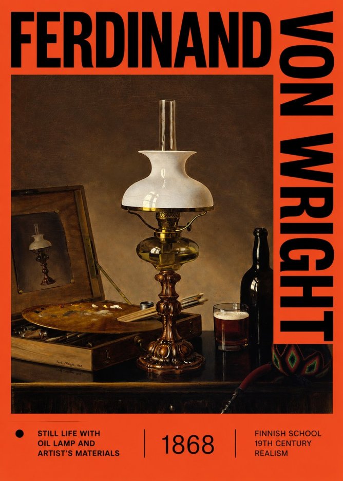 Ferdinand von Wright Still Life with Oil Lamp and Artist's Materials No2 - Póster