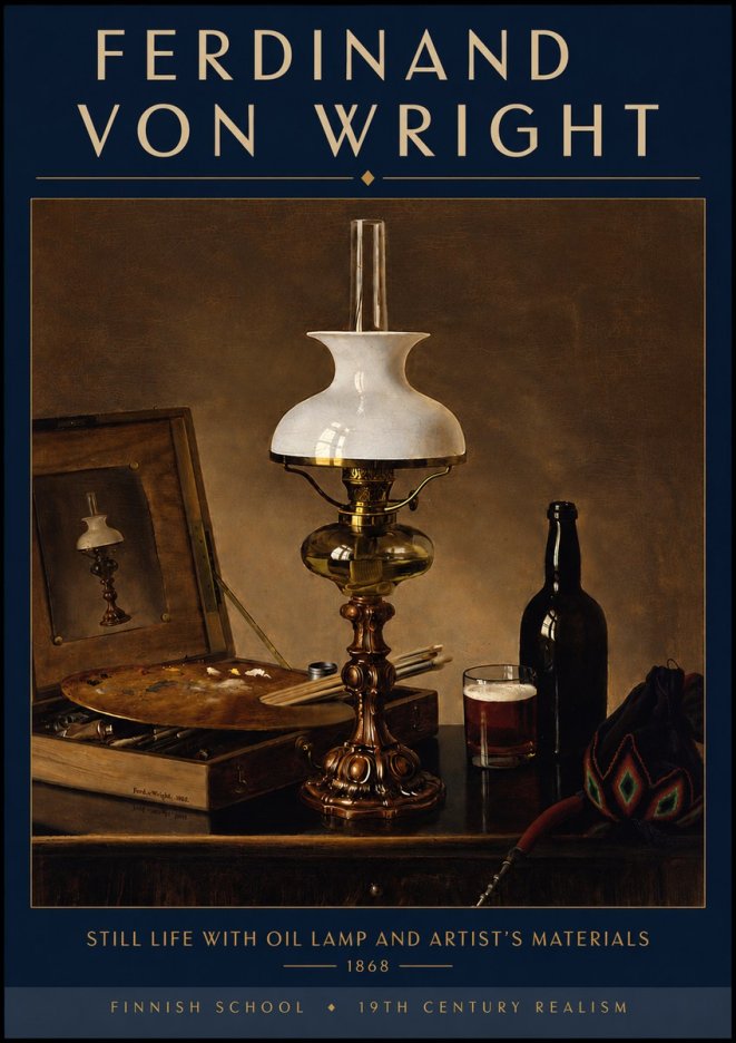 Ferdinand von Wright Still Life with Oil Lamp and Artist's Materials No5 - Póster