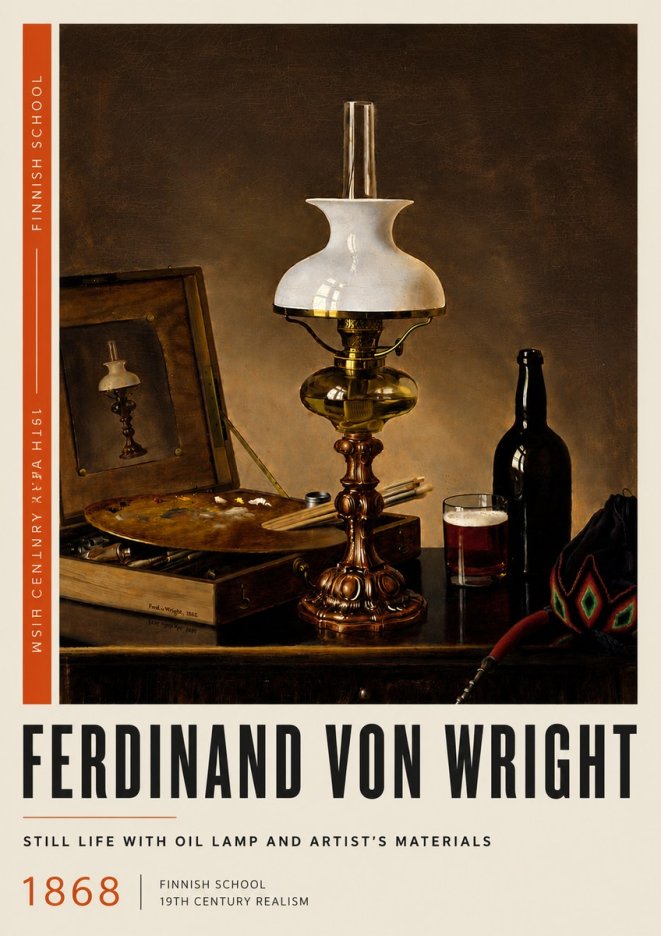Ferdinand von Wright Still Life with Oil Lamp and Artist's Materials No6 - Póster