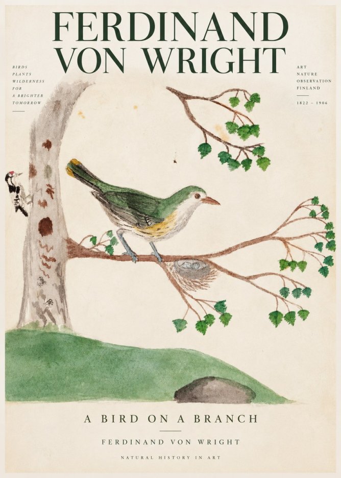 Ferdinand von Wright Green Warbler with Nest No4 - Póster
