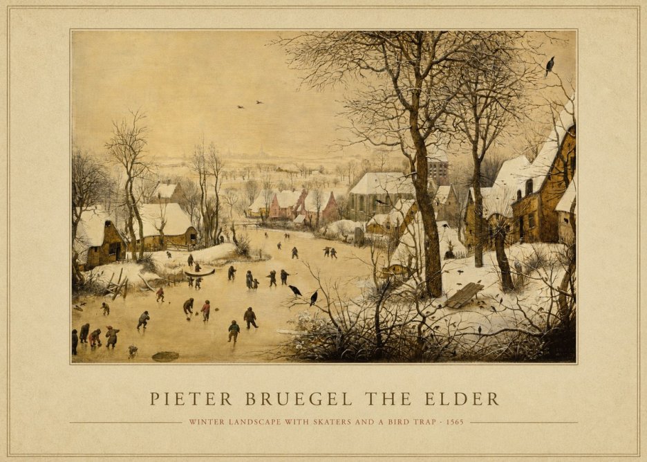 Pieter Bruegel Winter Landscape with Skaters and a Bird Trap No4 - Póster