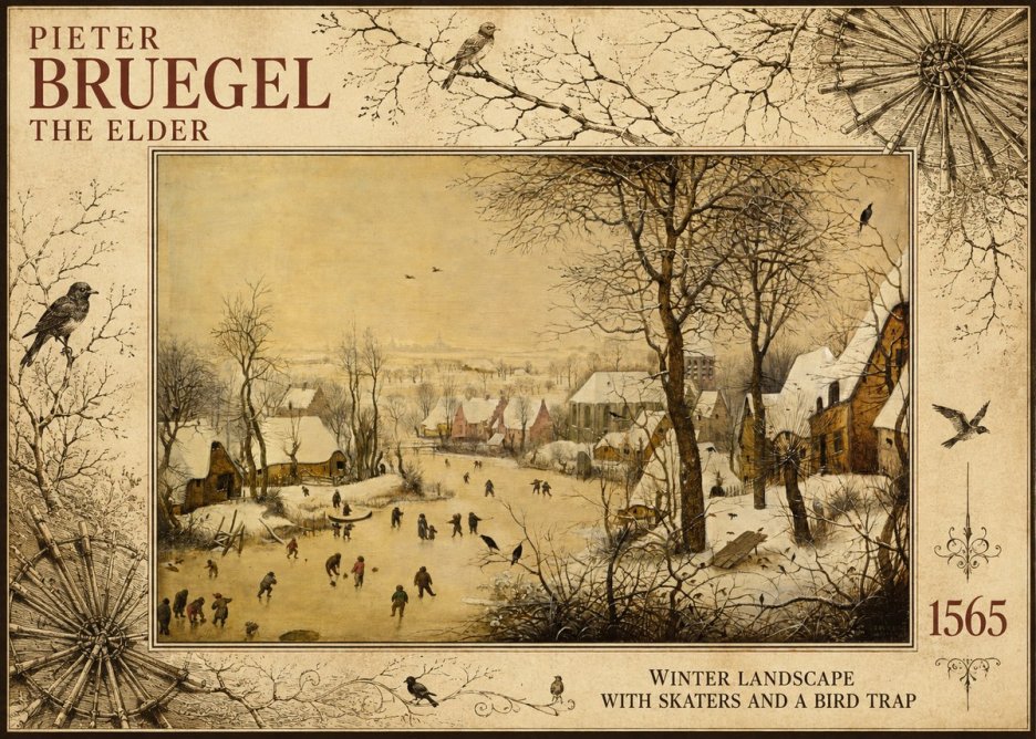 Pieter Bruegel Winter Landscape with Skaters and a Bird Trap No5 - Póster