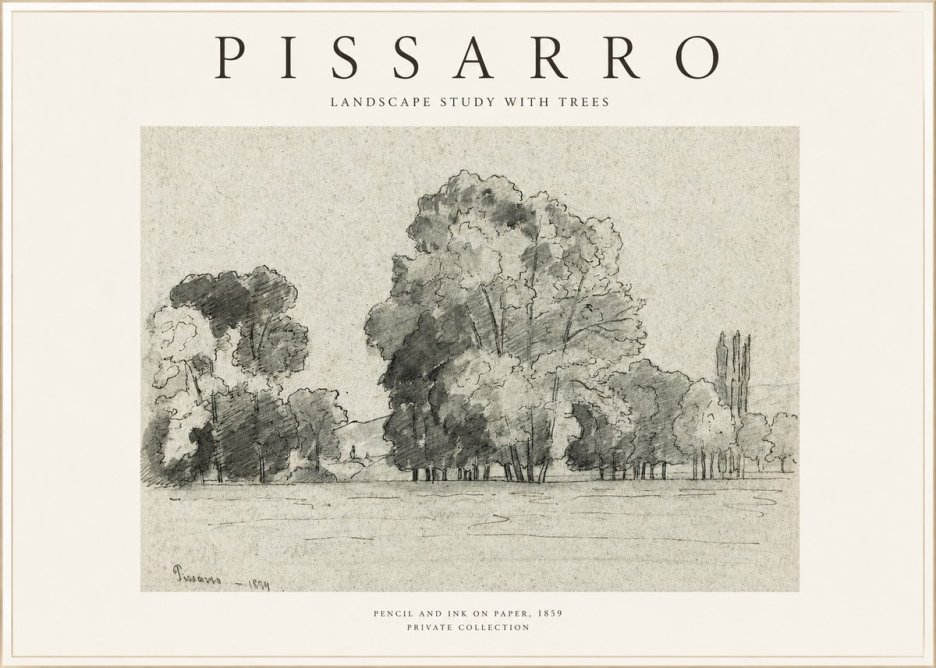 Pissarro Landscape Study with Trees No1 - Póster