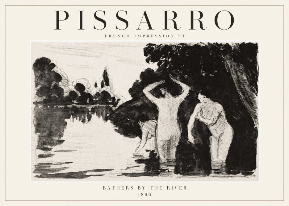 Pissarro Bathers by the River No1 - Póster