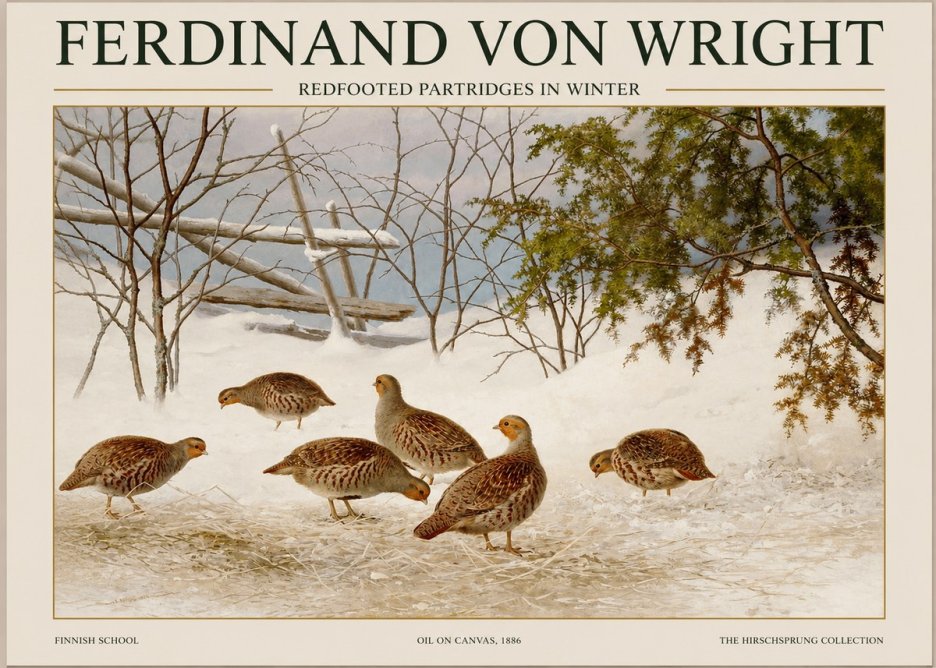 Ferdinand von Wright Redfooted Partridges in Winter No1 - Póster