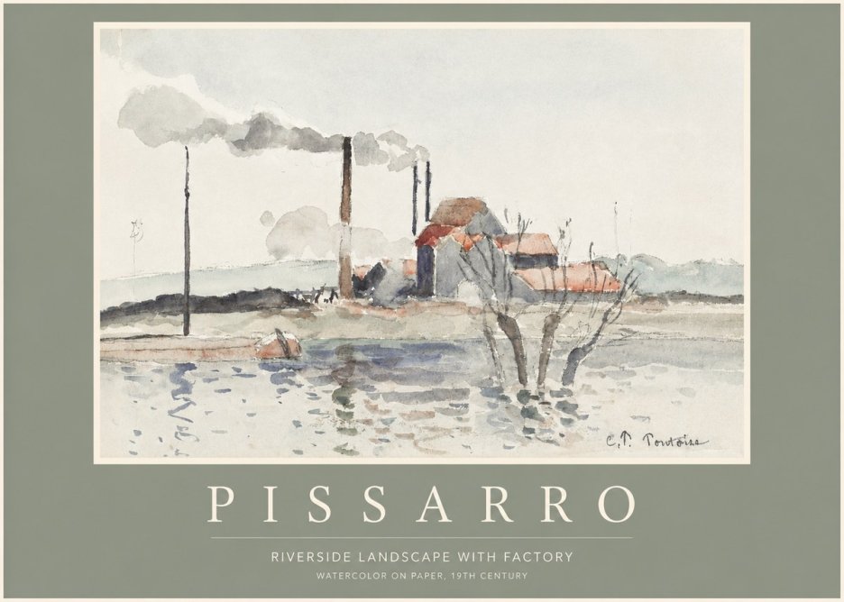 Pissarro Riverside Landscape with Factory No2 - Póster