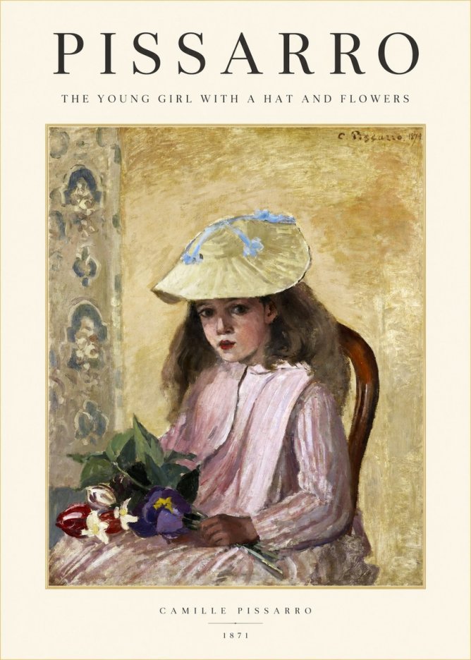 Pissarro The Young Girl with a Hat and Flowers No1 - Póster