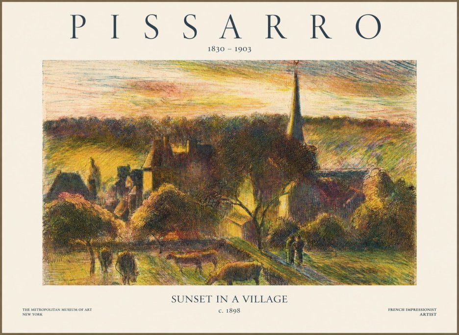 Pissarro Sunset in a Village No1 - Póster