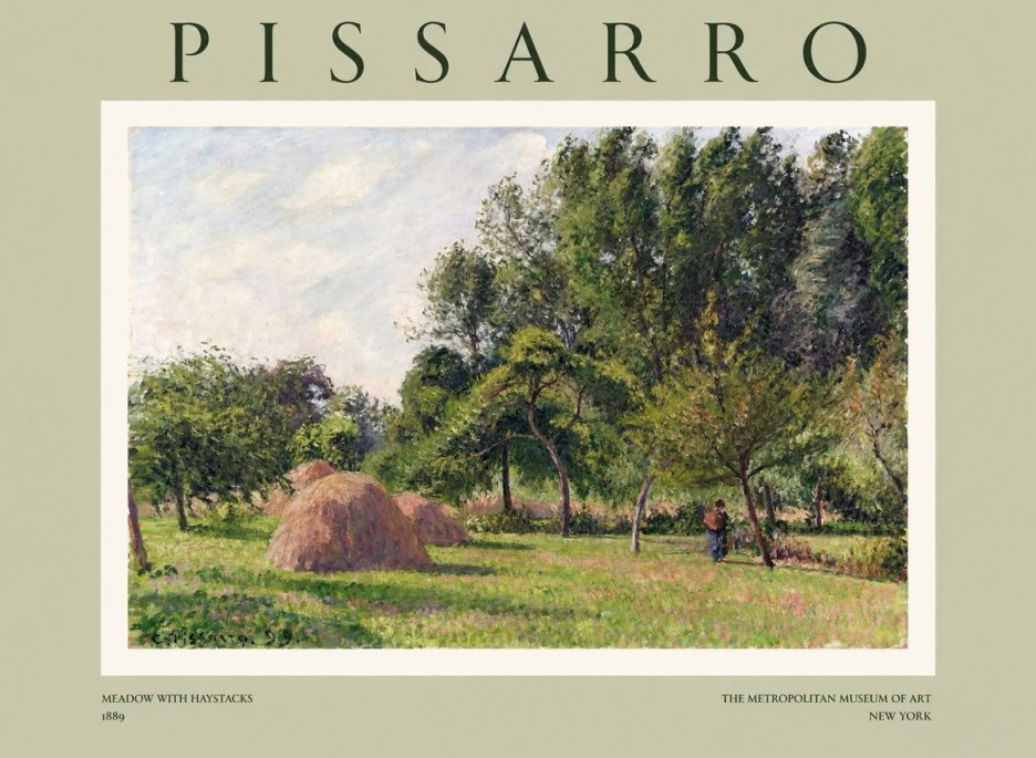 Pissarro Meadow with Haystacks No1 - Póster