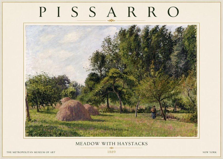 Pissarro Meadow with Haystacks No2 - Póster