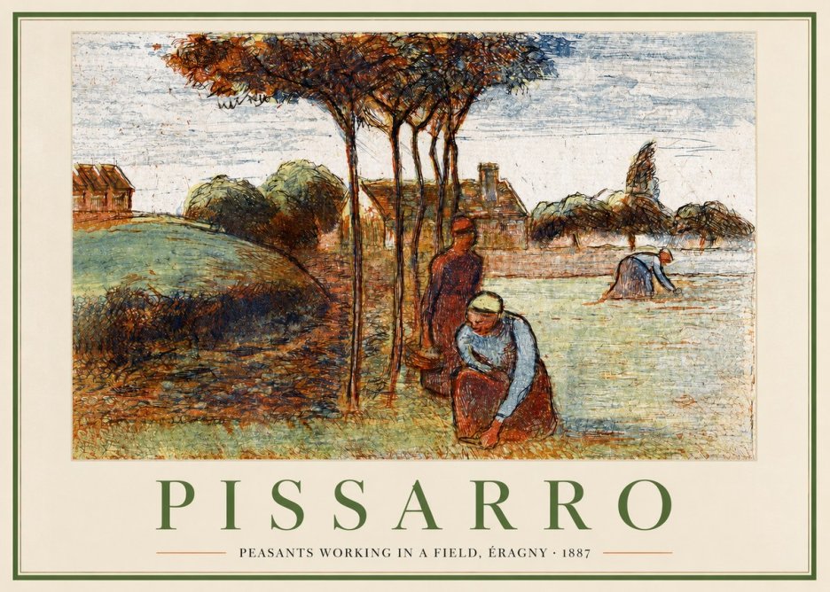 Pissarro Peasants Working in a Field, Éragny · 1887 No2 - Póster