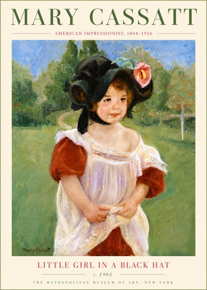 Mary Cassatt Little Girl in a Black Hat No6 - Póster