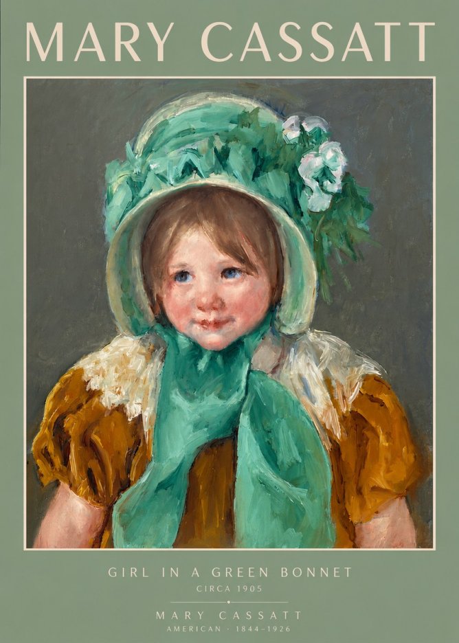 Mary Cassatt Girl in a Green Bonnet No2 - Póster