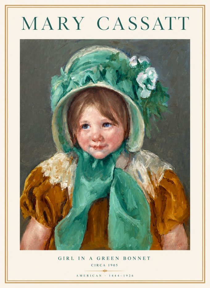 Mary Cassatt Girl in a Green Bonnet No3 - Póster