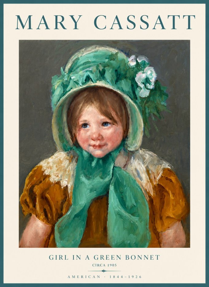 Mary Cassatt Girl in a Green Bonnet No6 - Póster