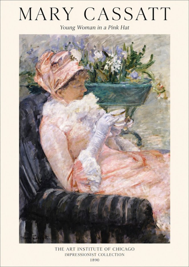 Mary Cassatt Young Woman in a Pink Hat No1 - Póster