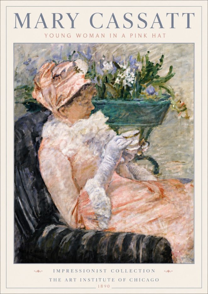 Mary Cassatt Young Woman in a Pink Hat No6 - Póster
